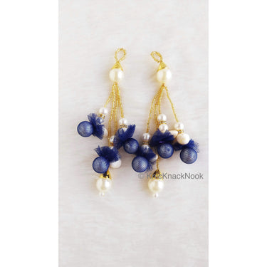 Tassels of Pearl And Cowrie Conch Shell, Pearls And Gold Beads With Net, Indian Tassels
